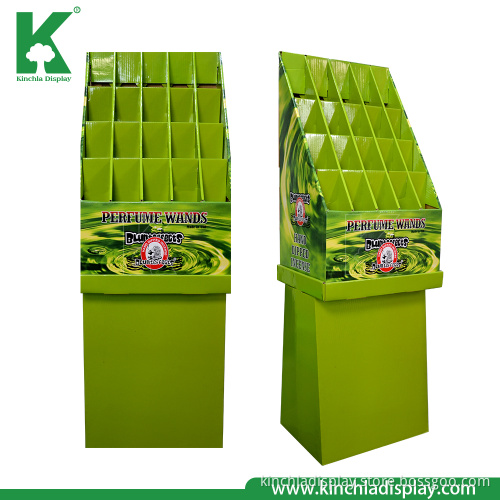 Green Tea Product Cell Compartment Carton Cardboard Floor Display Rack Stands